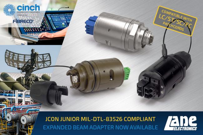 Cinch Fibreco JCON Junior MIL-DTL-83526 to LC/ST/SC/FC fibre optic adaptors