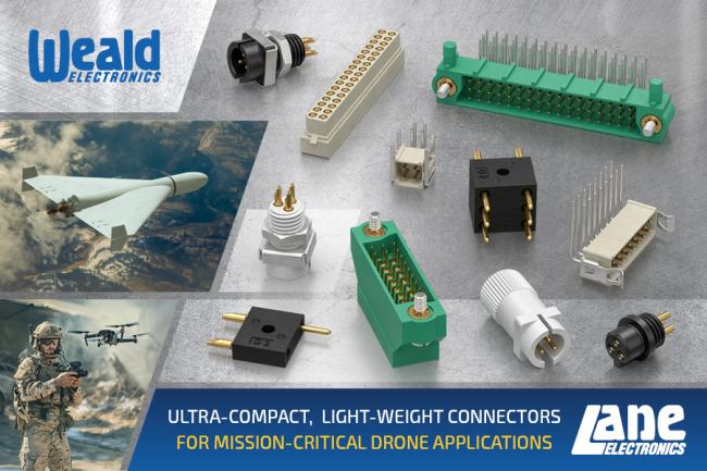 Miniature rectangular and circular connectors for drones and UAV manufactured by Weald Electronics