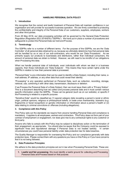 Handling Personal Data Policy
