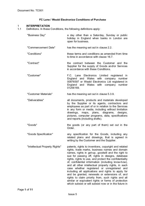 Terms and Conditions of Purchase