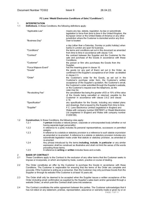 Terms and Conditions of Sale