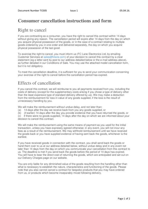 Consumer Cancellation Policy - (online sales only)